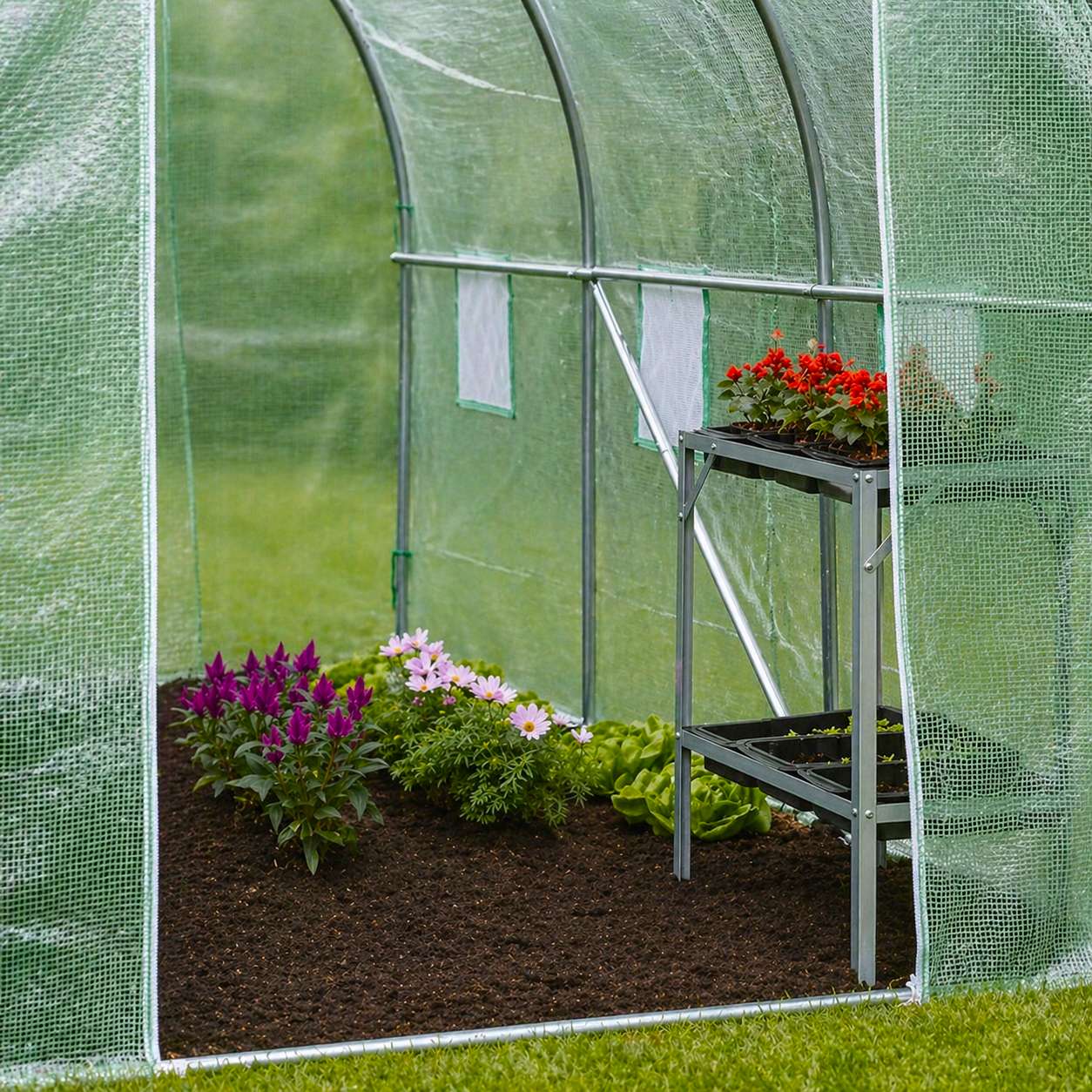 Serre de Jardin en Polyéthylène avec Cadre en Métal Galvanisé