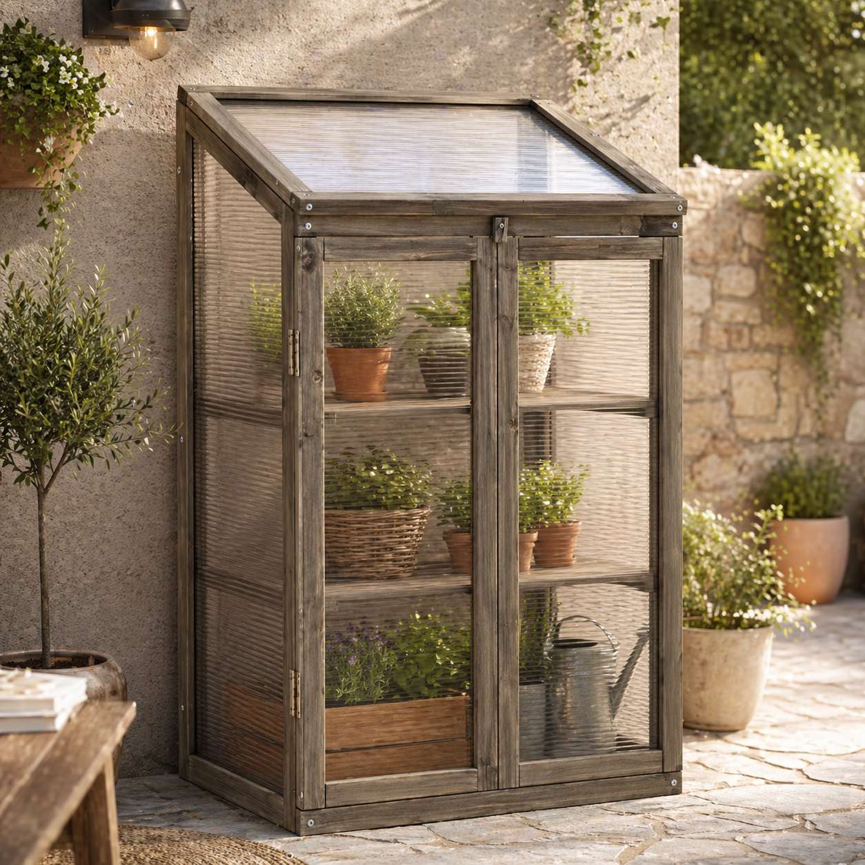 Mini Serre de Jardin en Bois avec Étagères