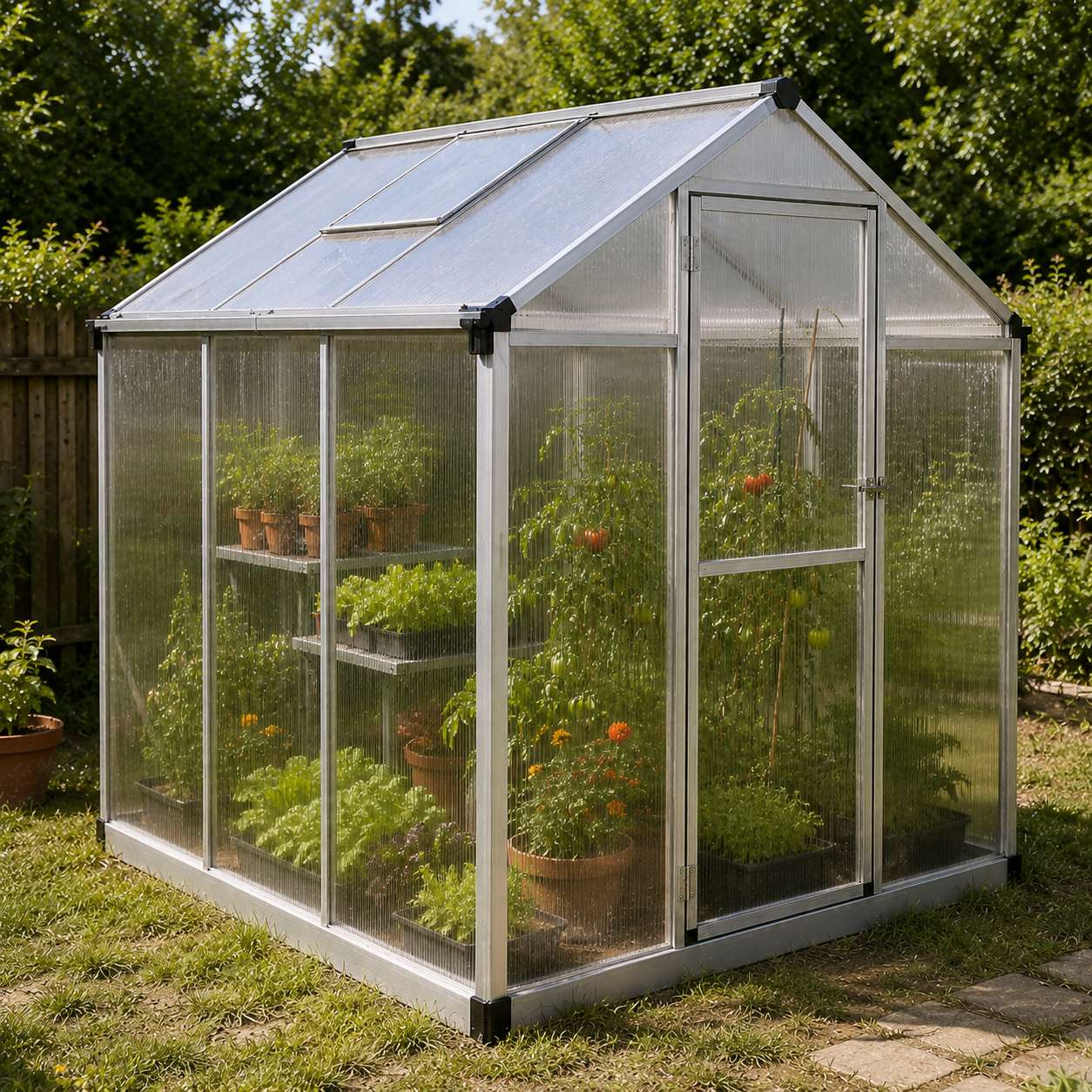 Serre Polycarbonate de Jardin Cubique avec Toit Ouvrant