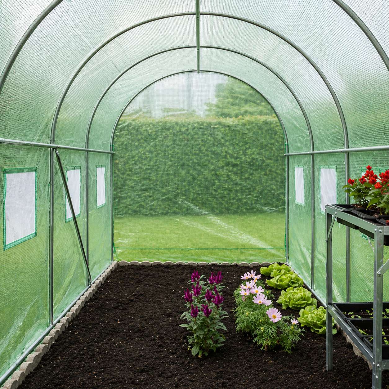 Serre de Jardin en Polyéthylène avec Cadre en Métal Galvanisé